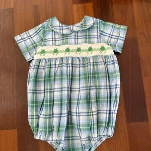 Plaid Green and Blue Alice Kathleen smocked bubble!!